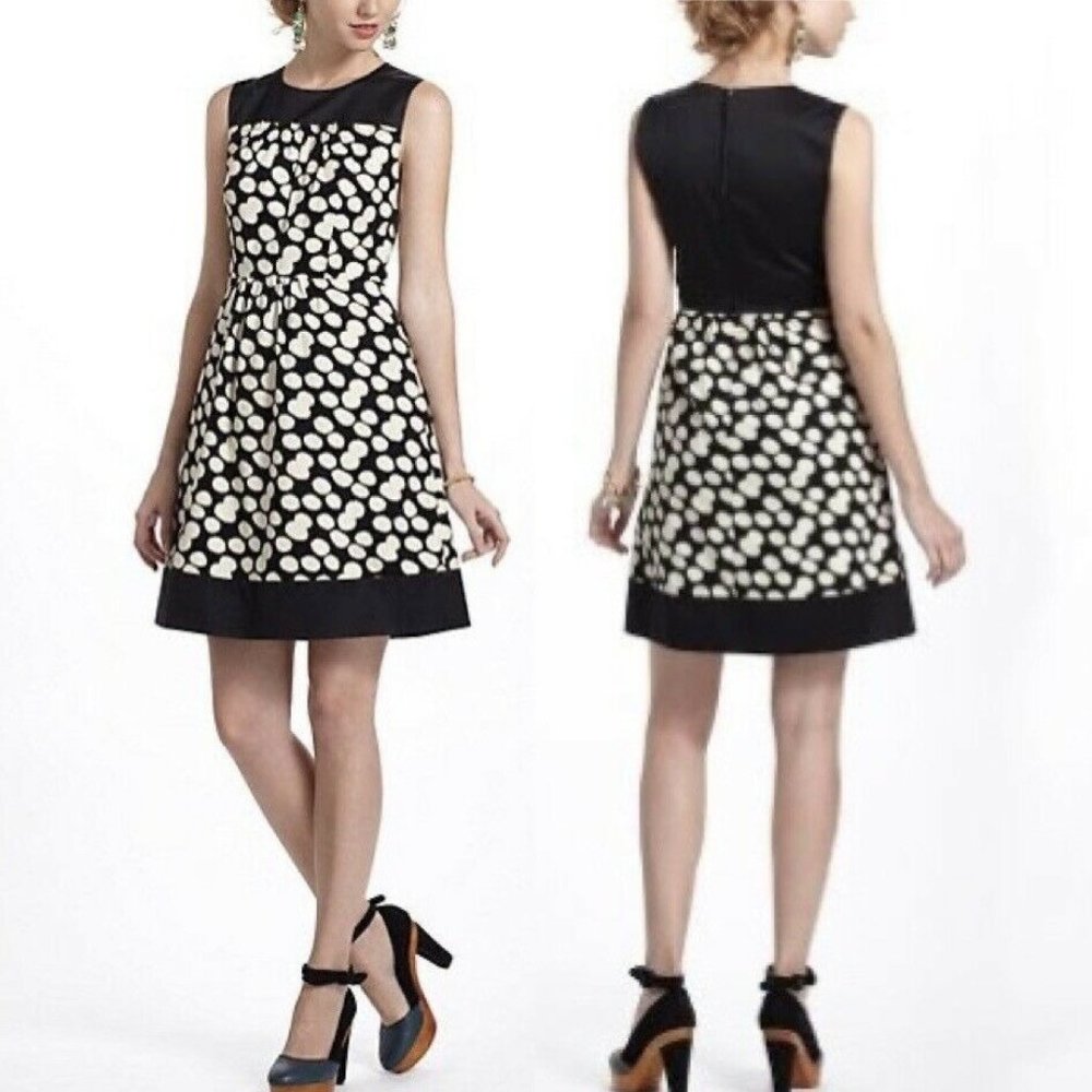 Anthropologie Leifnotes Notched Polka Dots Corduroy Dress Womens Size 8 Black